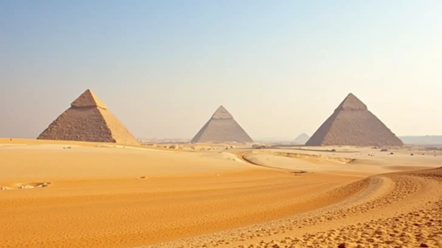 Desert Oasis with Egyptian Pyramids in the Background