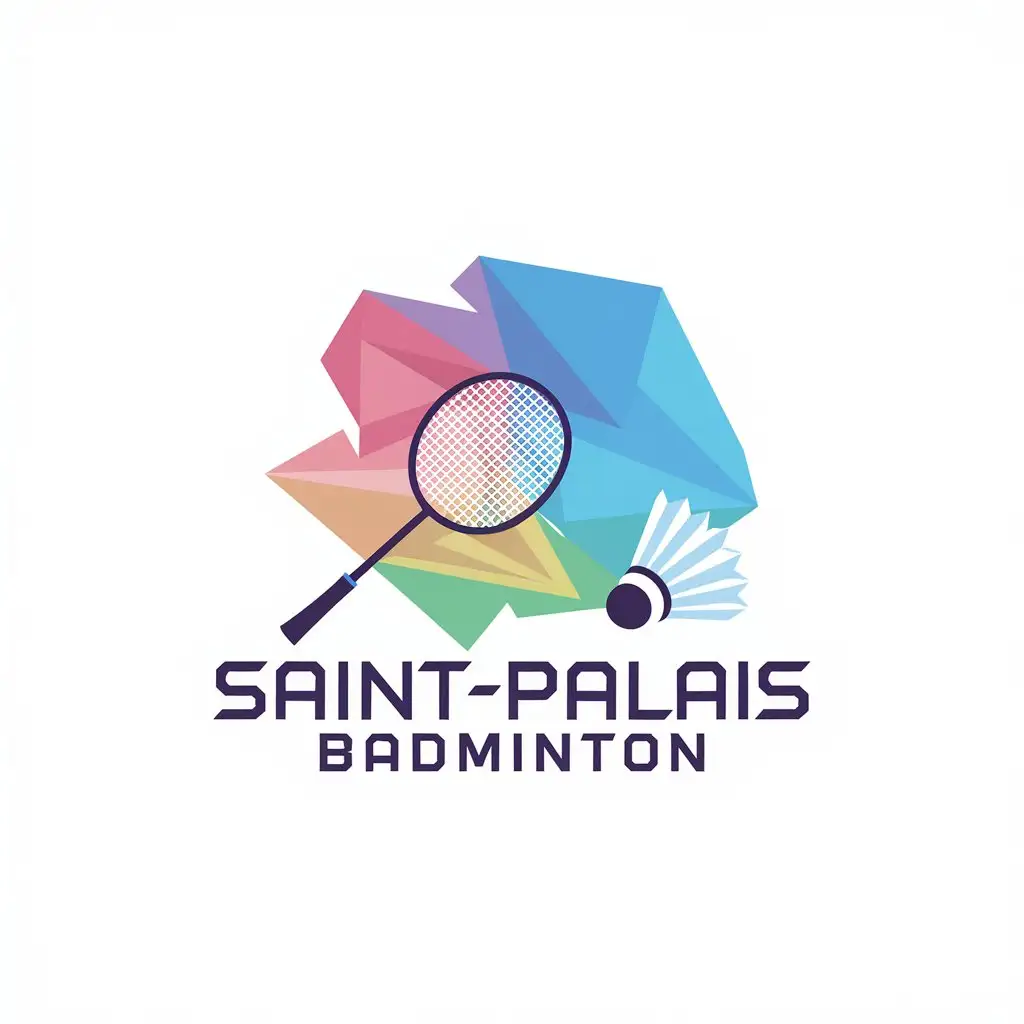 LOGO Design for SaintPalais Badminton LowPoly Aesthetic with Pastel Coastal Elements and Geometric Structure