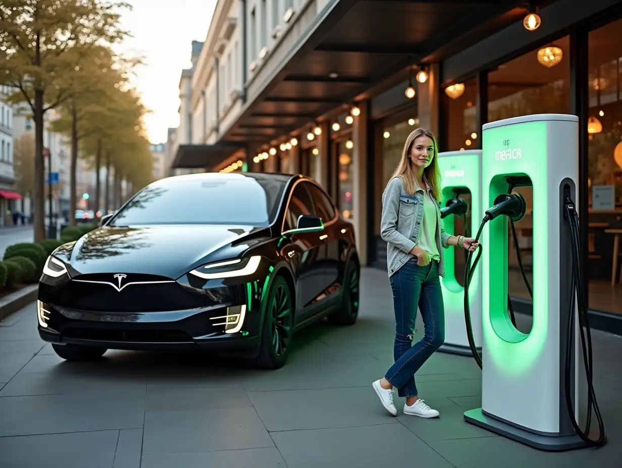 Woman-Next-to-Tesla-Model-X-at-Modern-Electric-Car-Charging-Station