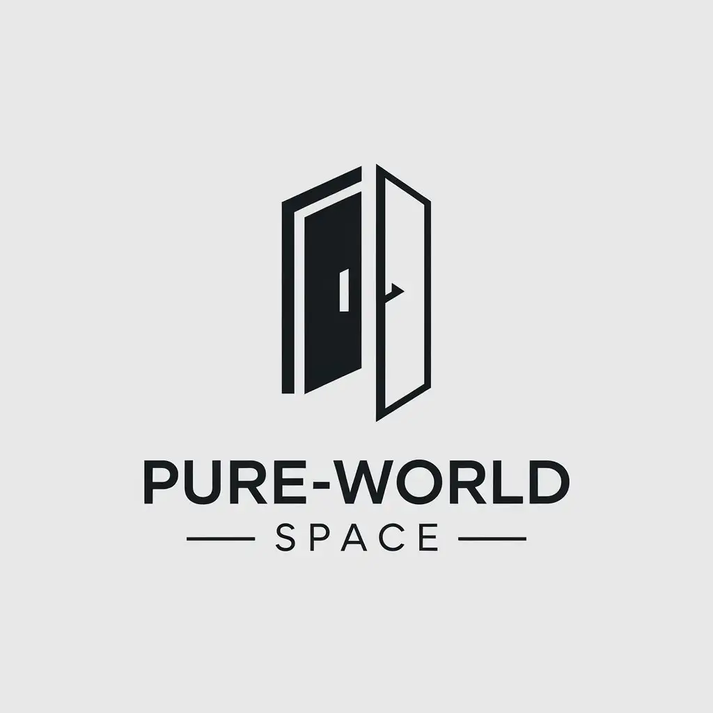 a vector logo design,with the text "pure-world space", main symbol:door, cut off from the world,Minimalistic,be used in design industry,clear background