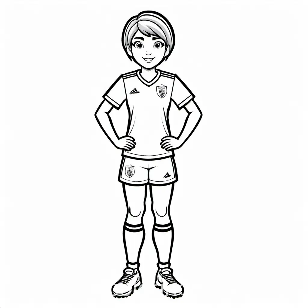 Young-Girl-Football-Player-Coloring-Page-Black-and-White-Line-Art