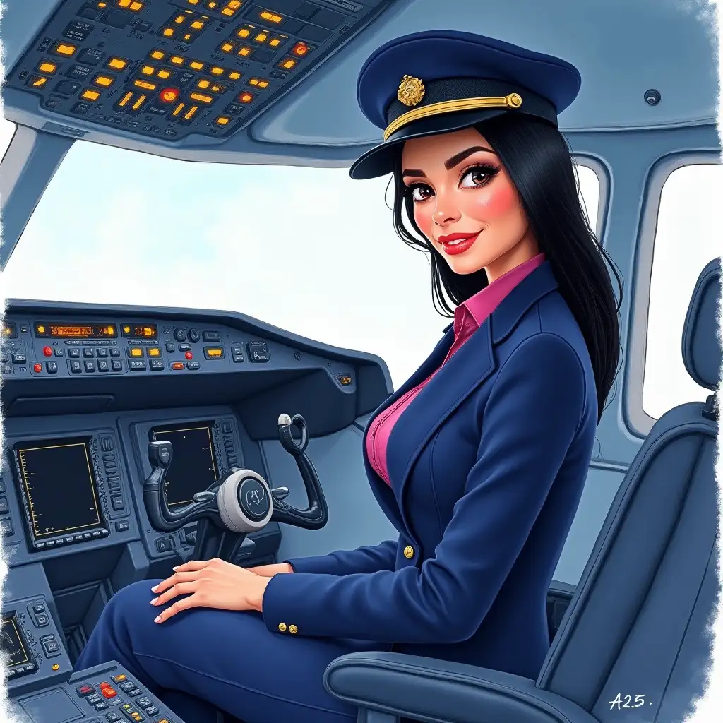 Elegant Airline Pilot in the Cockpit of an A320