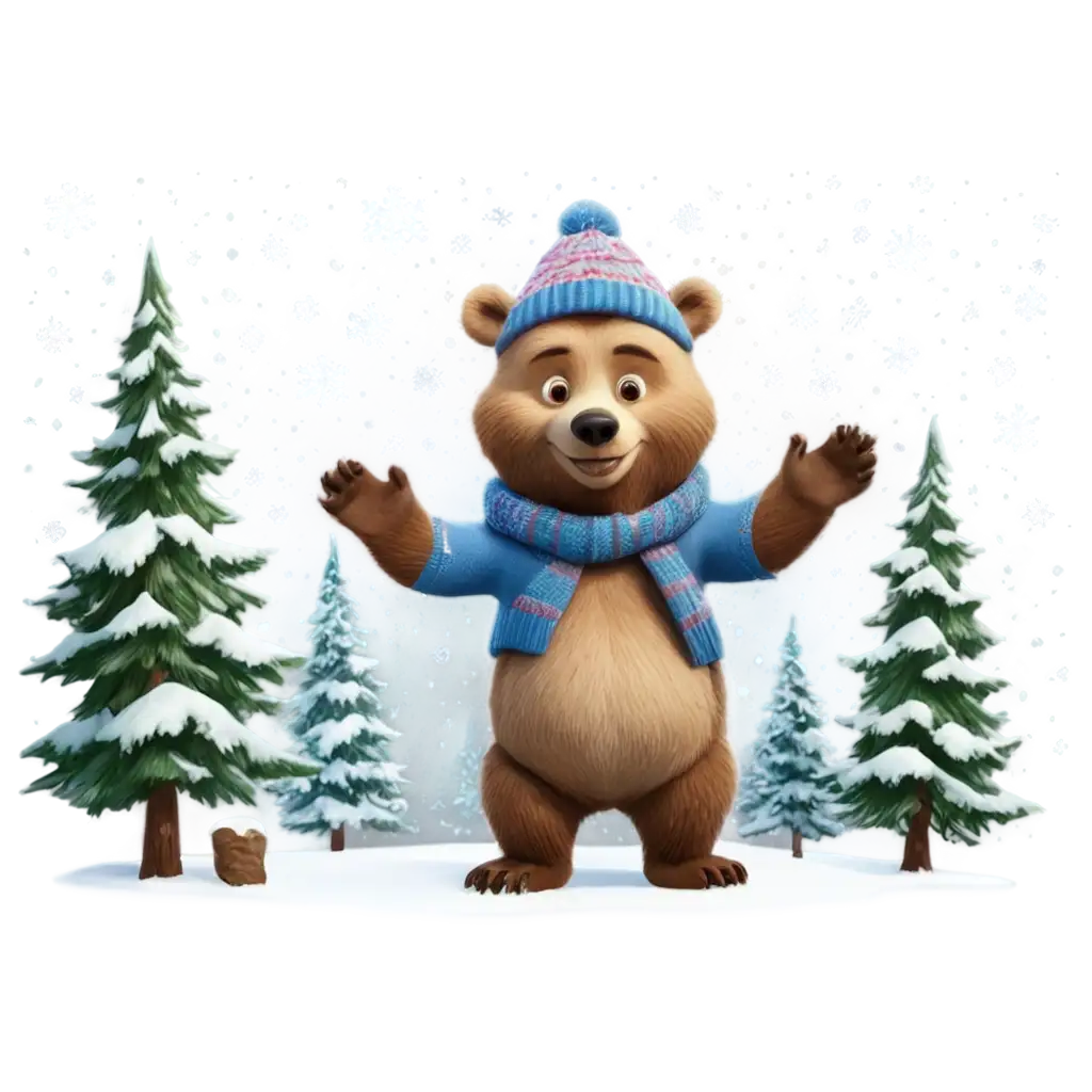 Magical-Winter-Forest-Bear-Catching-Snowflake-HighQuality-PNG-Image-for-Creative-Projects