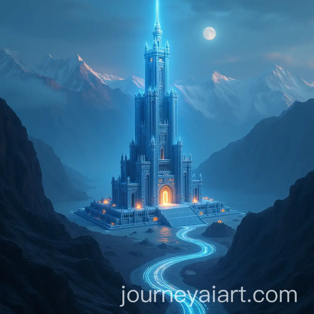 Digital-Temple-in-the-MountainsAI-Image-Prompt-Expansion-with-Force-Fields-Glowing-Blue-and-Gold