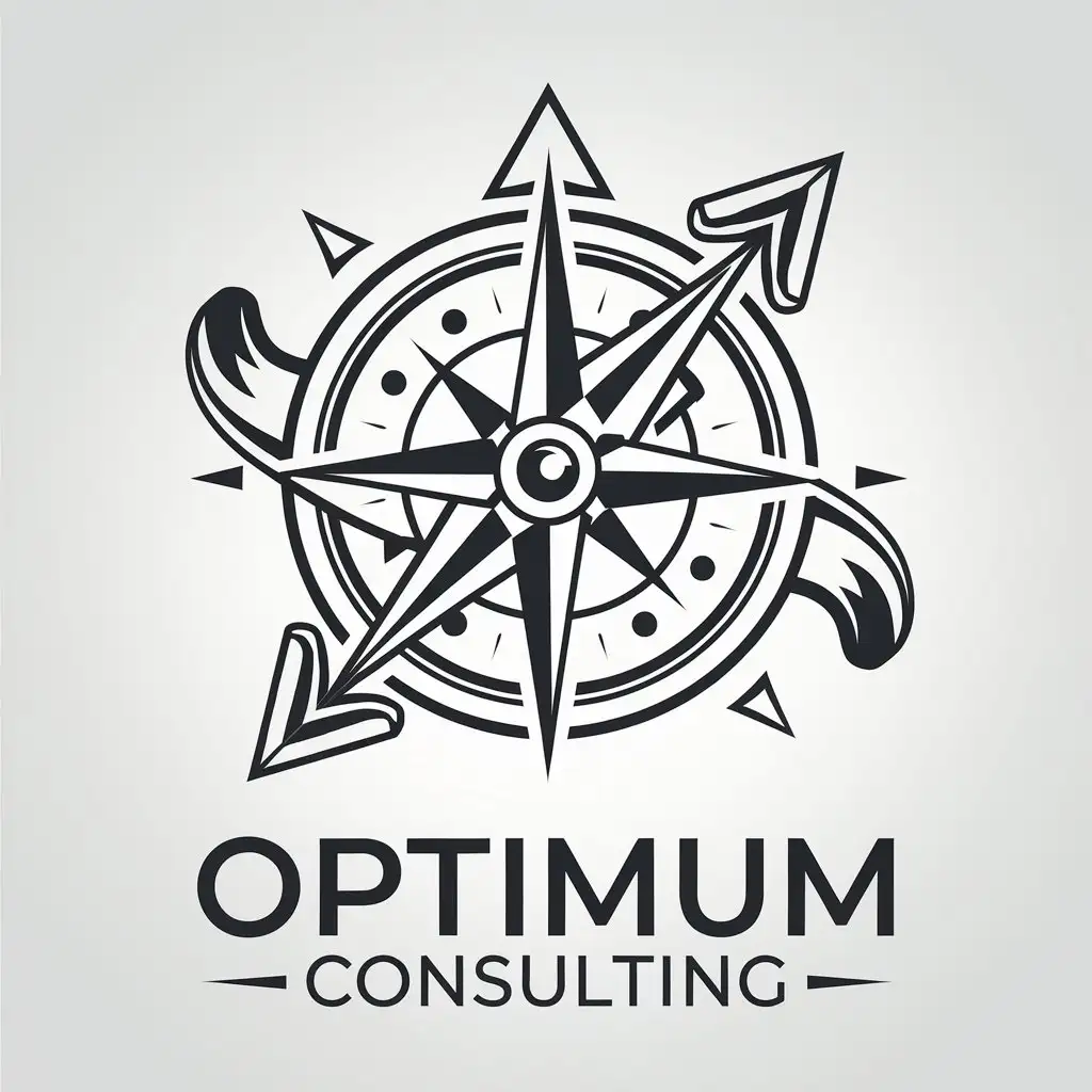 LOGO Design for Optimum Consulting Arrow and Compass with a Complex Clear Background