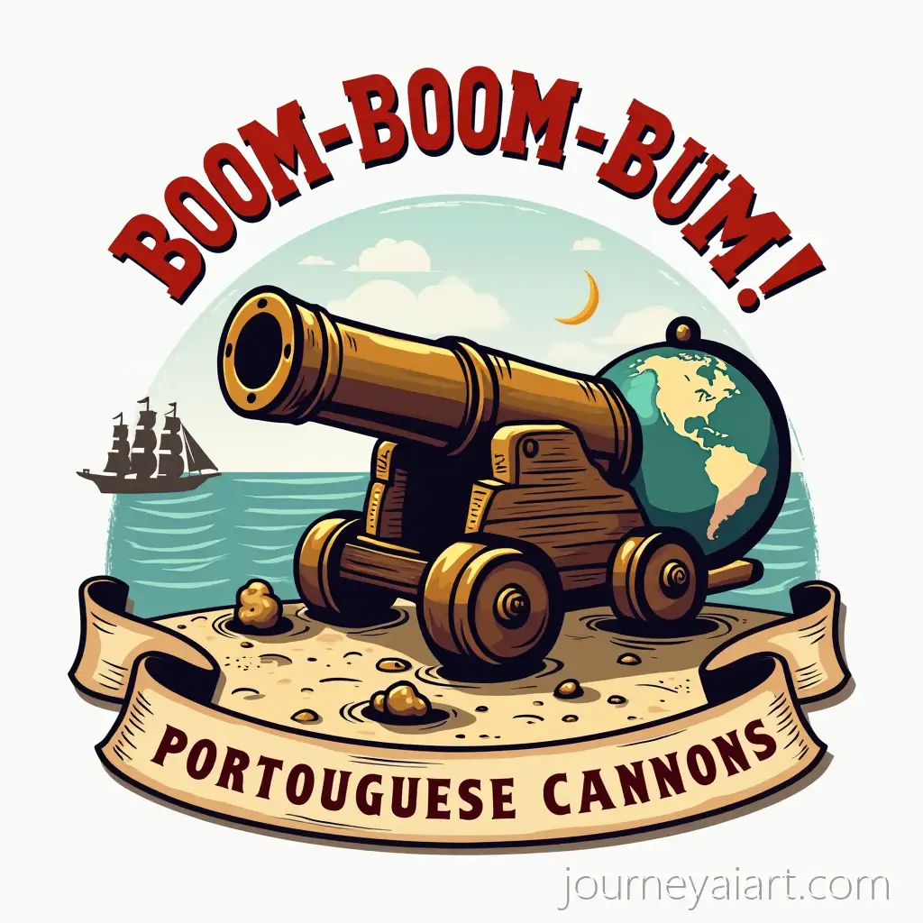 Playful-and-Historic-Logo-for-BoomBoomBum-Portuguese-Cannons-with-Bronze-Cannon-Globe-and-Armillary-Sphere