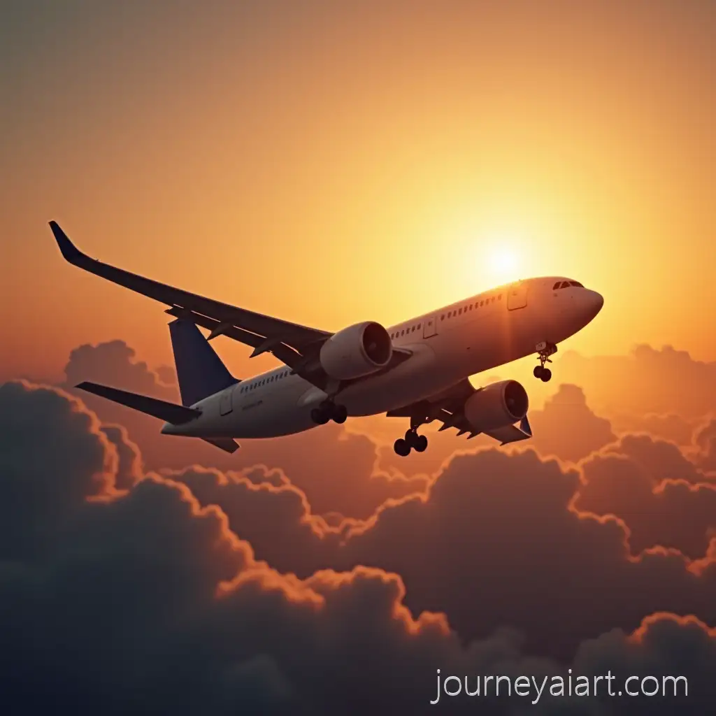 Passenger-Airplane-Climbing-Through-Golden-Sunset-Clouds-in-Ultra-Realistic-8K-HDR