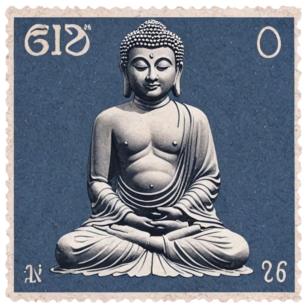 PNG-Image-of-Buddha-on-Stamp-Crafted-for-Clarity-and-Detail