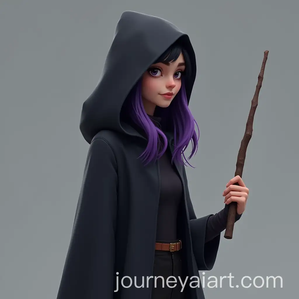 Teenage-CGI-Character-with-Black-Cloak-and-Wand-HalfAI-Image-ExpansionHidden-Face-with-Purple-Hair-Tips