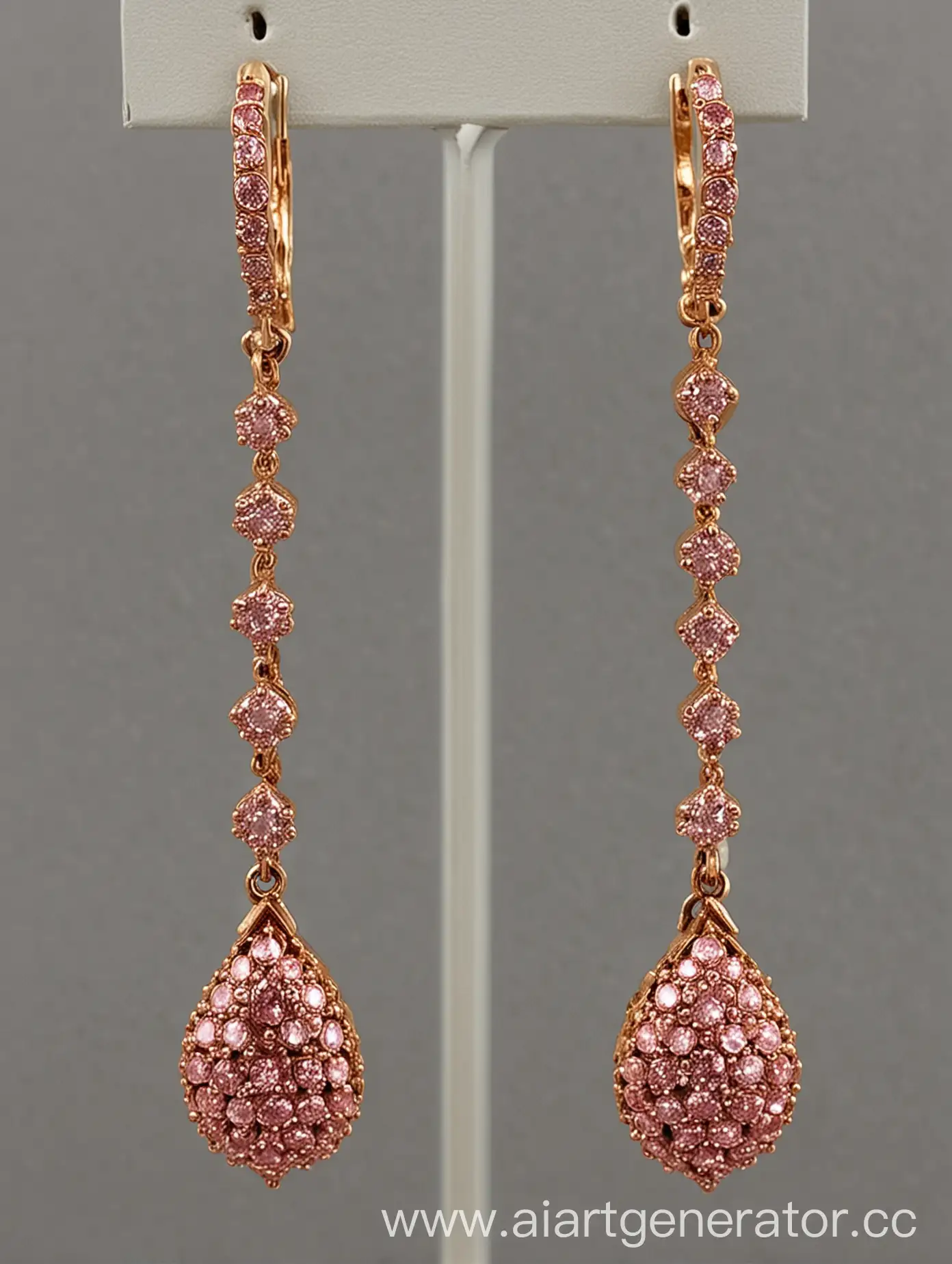 Elegant-Chandelier-Earrings-in-980-Red-Gold-with-90-Karats-of-Pink-Diamonds