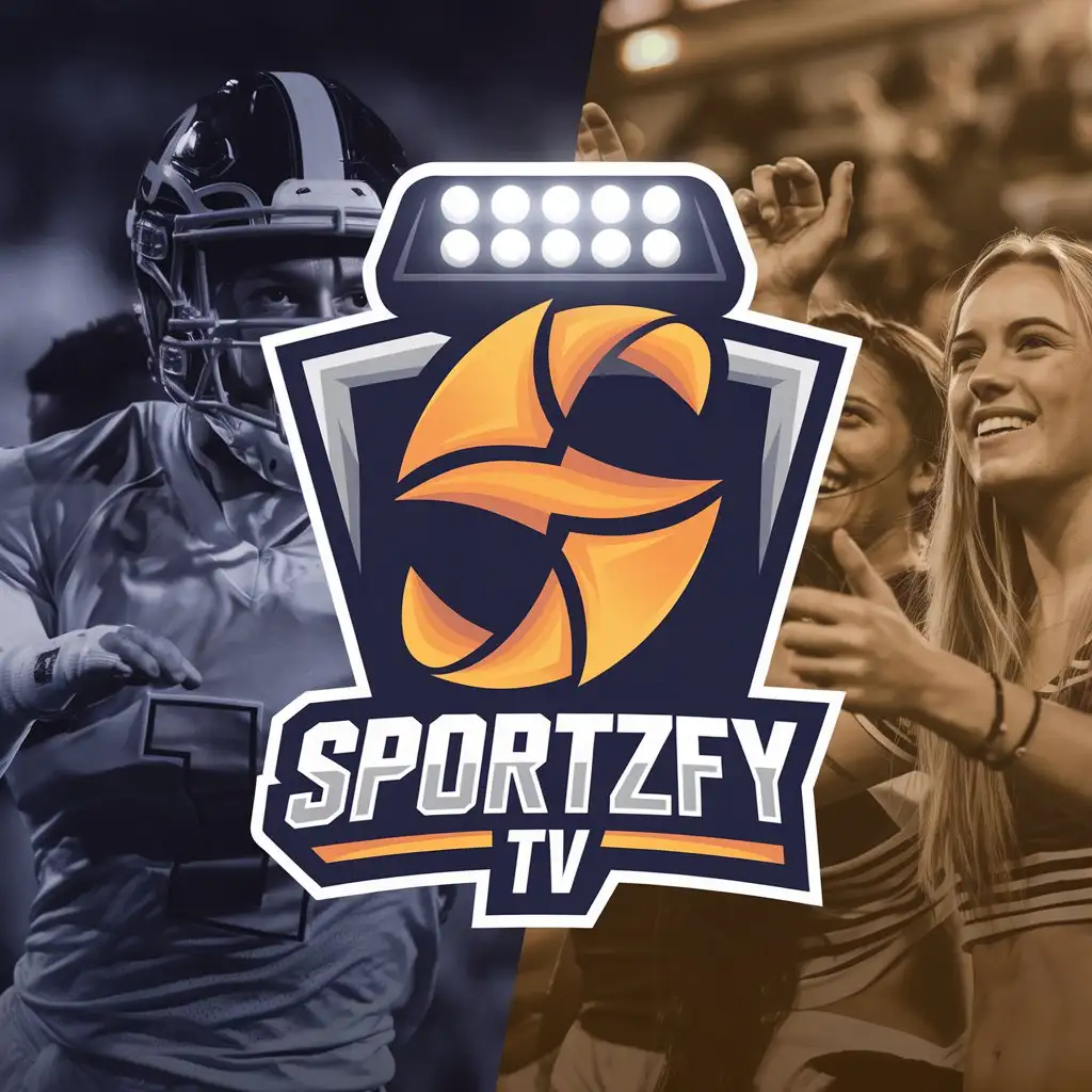 LOGO Design for Sportzfy TV Sports Logo with LED Light Player Icon and Fans in Background for Sports Fitness Industry