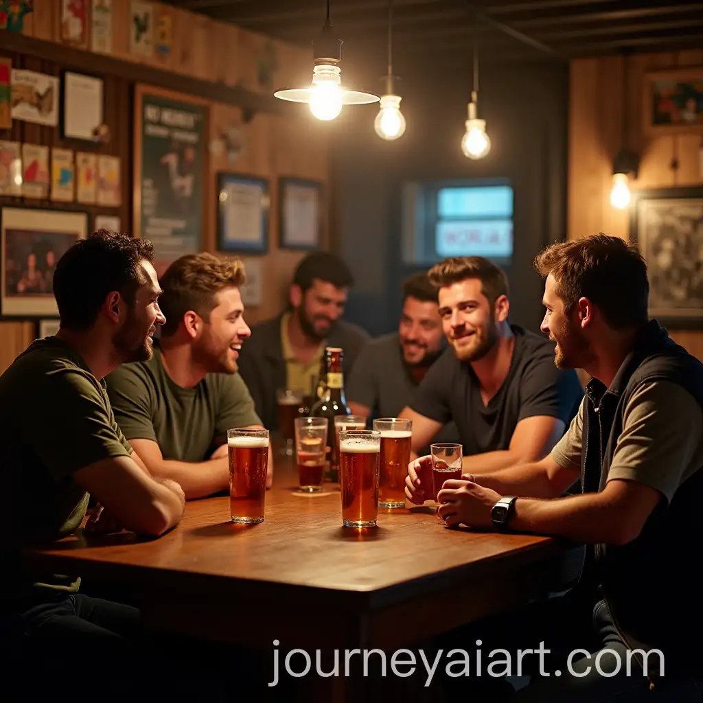 Four-Boys-Enjoying-Drinks-While-Anticipating-a-Football-Match