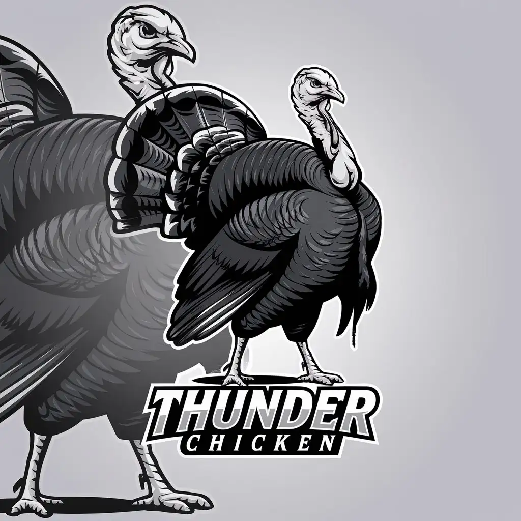 LOGO Design for Thunder Chicken Vector with Strutting Eastern Turkey in Black on Clear Background