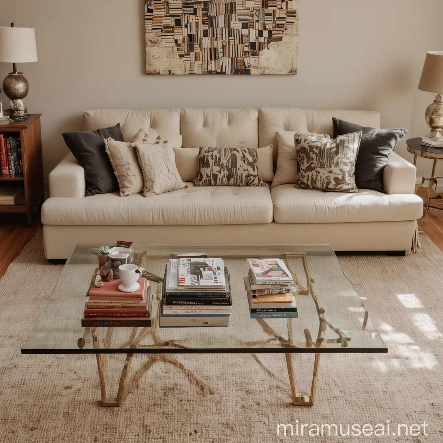 Cozy Living Room with Decorative Books on Coffee Table
