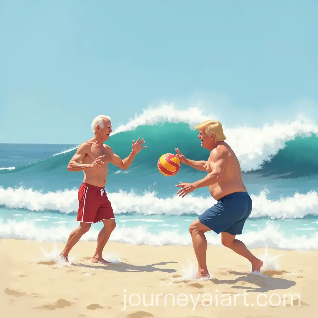 Biden-and-Trump-Beach-Volleyball-with-Giant-Wave-Background