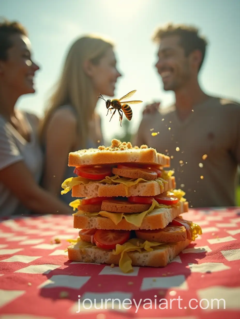 Dynamic-Picnic-Scene-with-Sandwich-Falling-and-Buzzing-Wasp