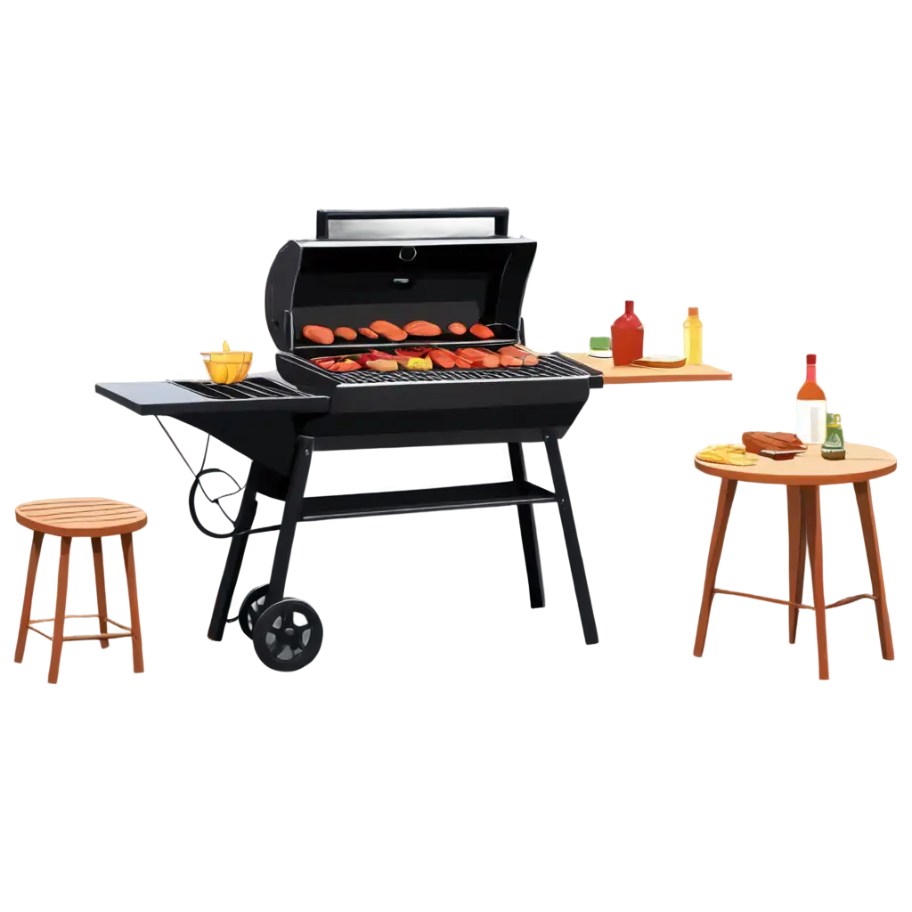 Cartoon-Style-BBQ-PNG-Image-with-Food-on-Table-Ideal-for-Creative-Designs-and-Web-Use