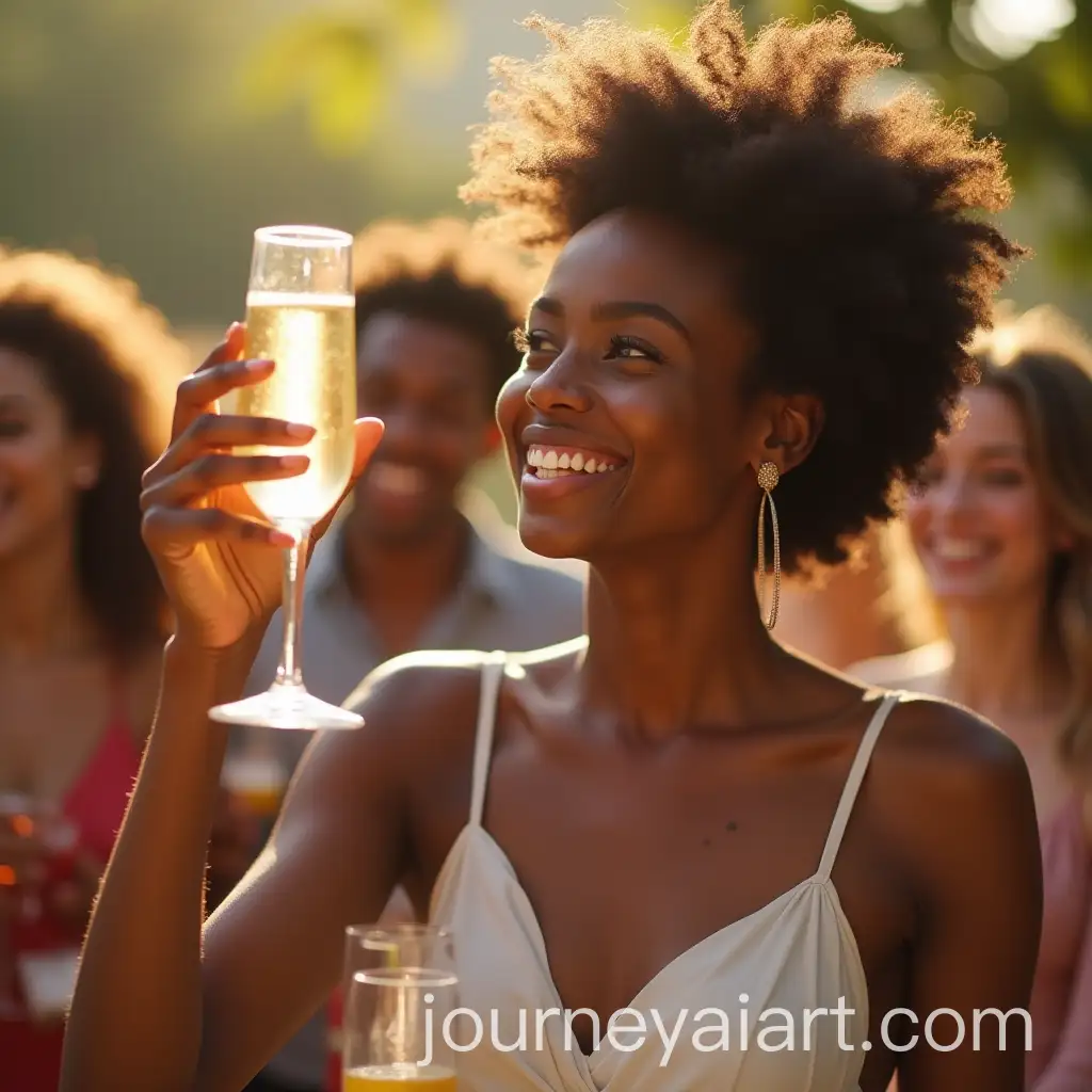 Elegant-Young-Black-Woman-Toasting-with-Champagne-in-Outdoor-Celebration