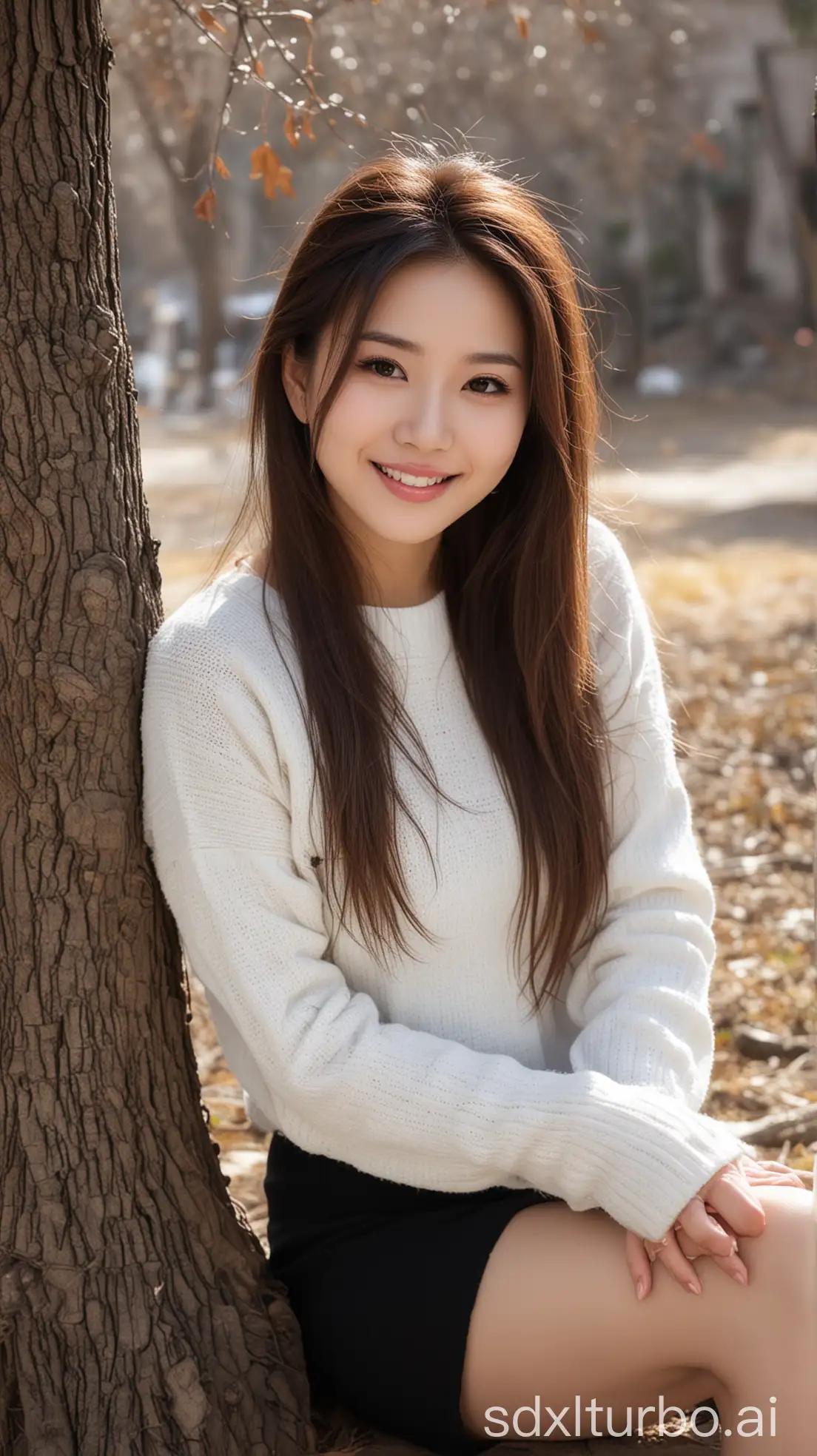 Chinese-Beauty-with-Sweet-Smile-in-Winter-Village-Setting