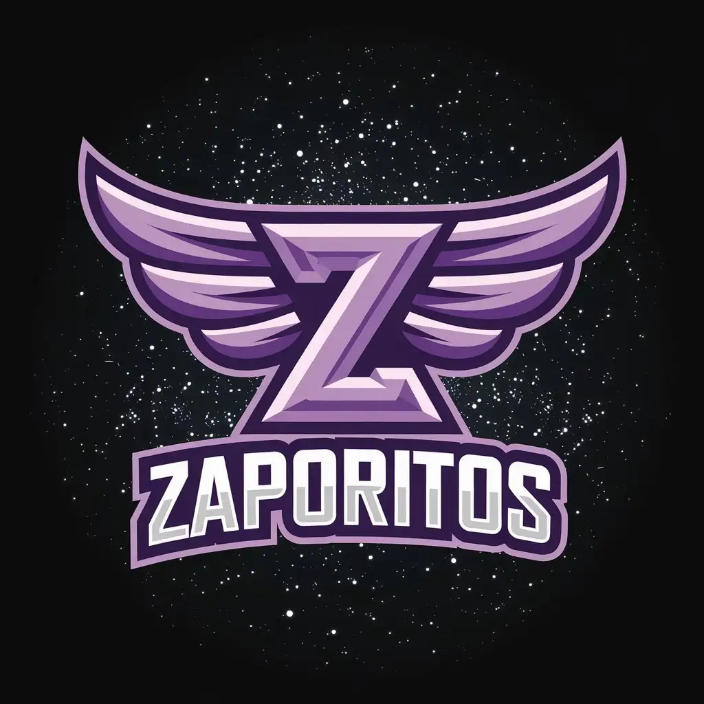 LOGO Design For ZaPoRiToS Purple Z with Wings on Black Starfield Background