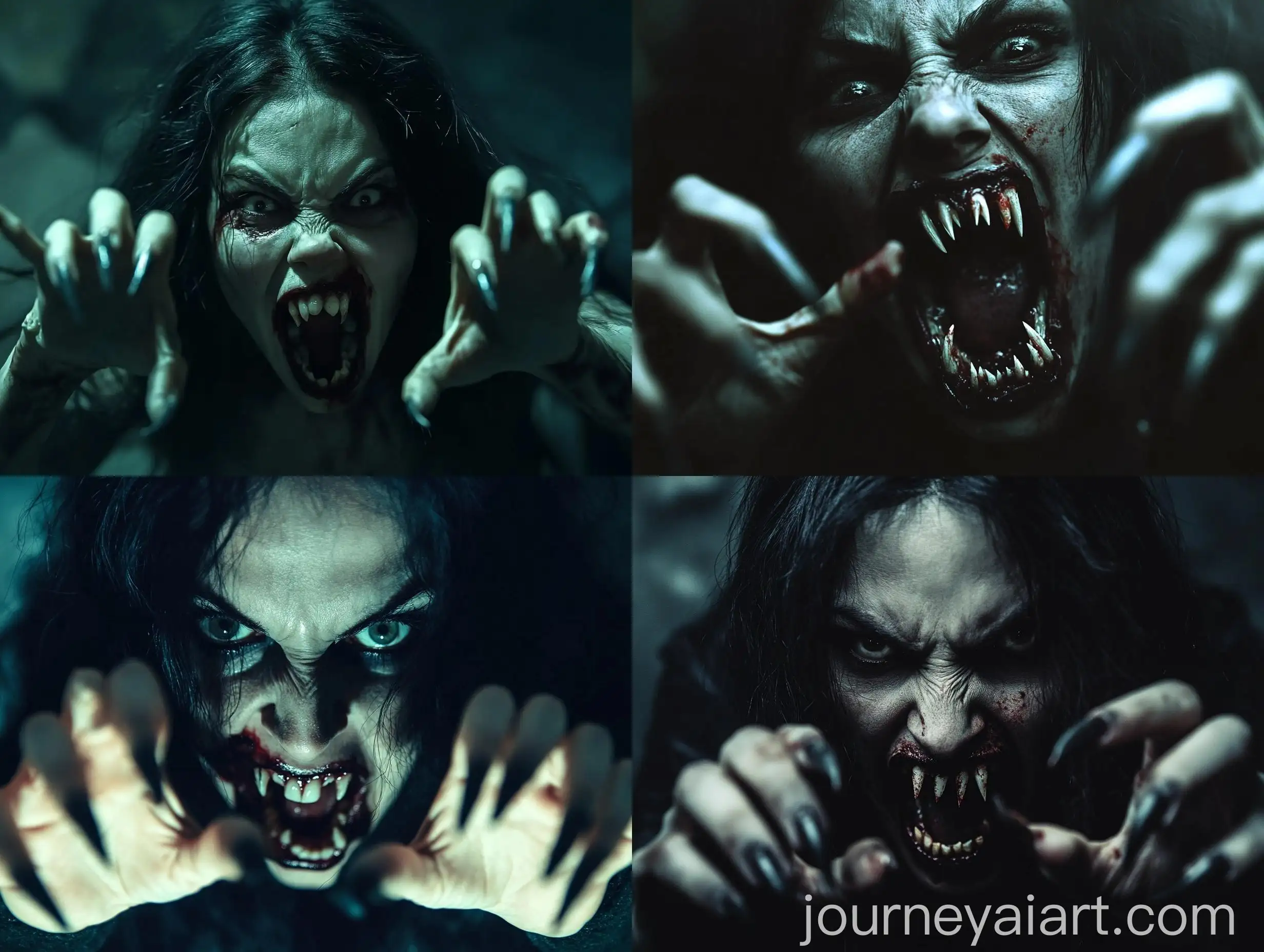 Menacing-Vampire-Woman-with-Sharp-Fangs-in-Dark-Night-Scene