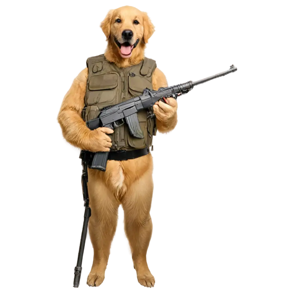 Happy-Golden-Retriever-Holding-Rifle-PNG-Image-Playful-and-Unique-Concept