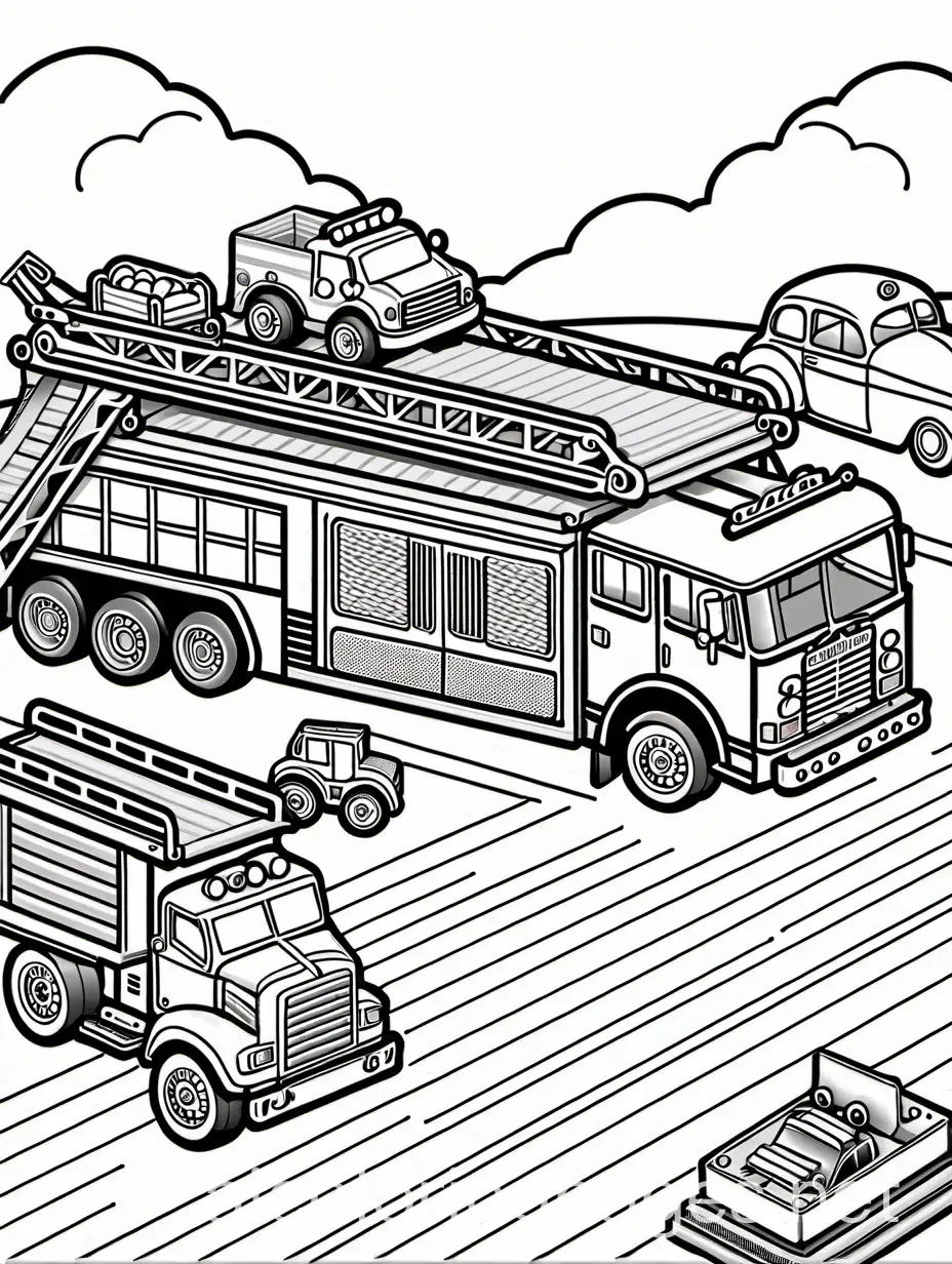 Childrens-Coloring-Page-Toy-Vehicles-on-White-Background