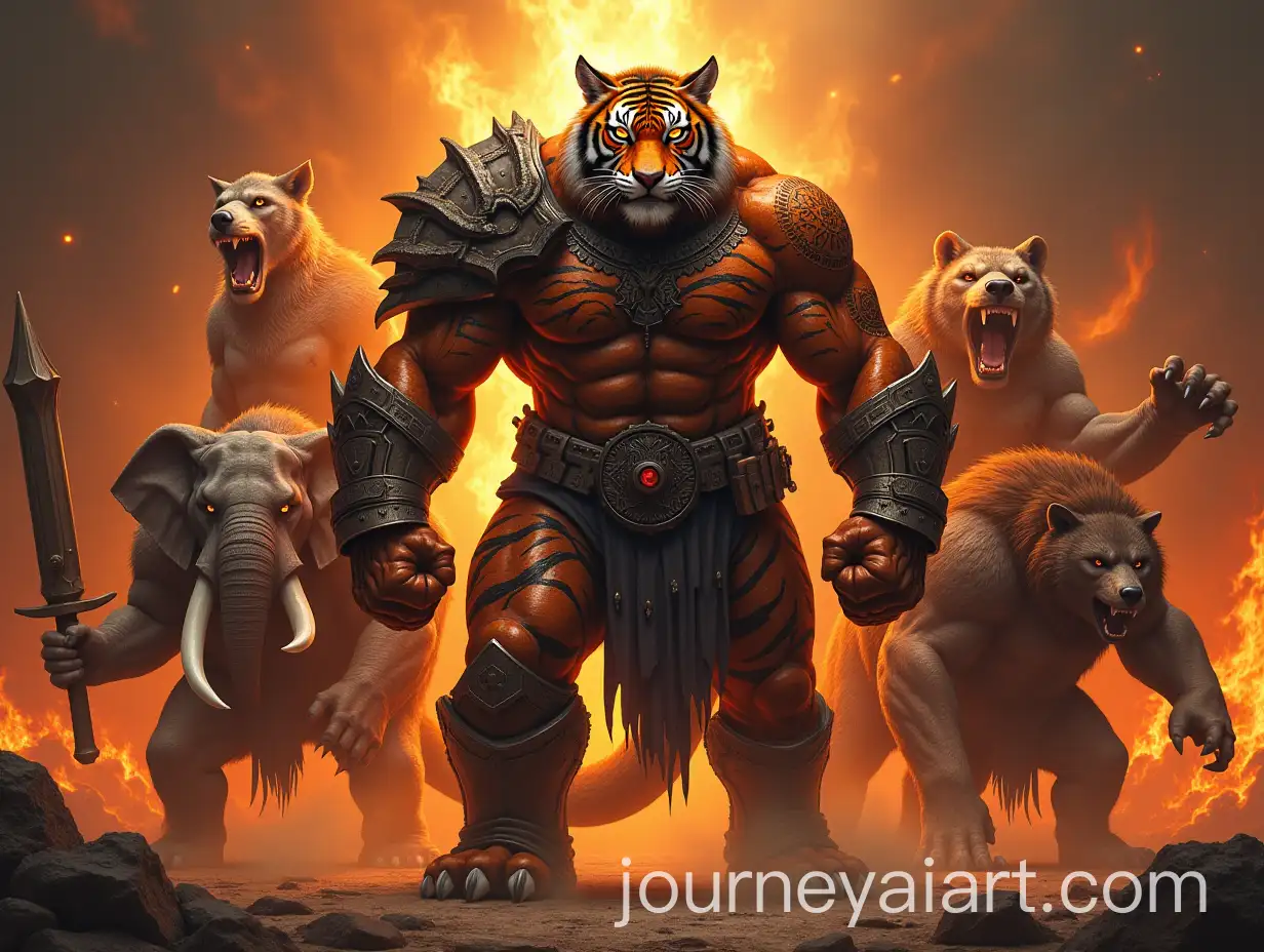 Epic-Fantasy-Scene-with-TigerHeaded-Warrior-and-AnimalHumanoid-Allies