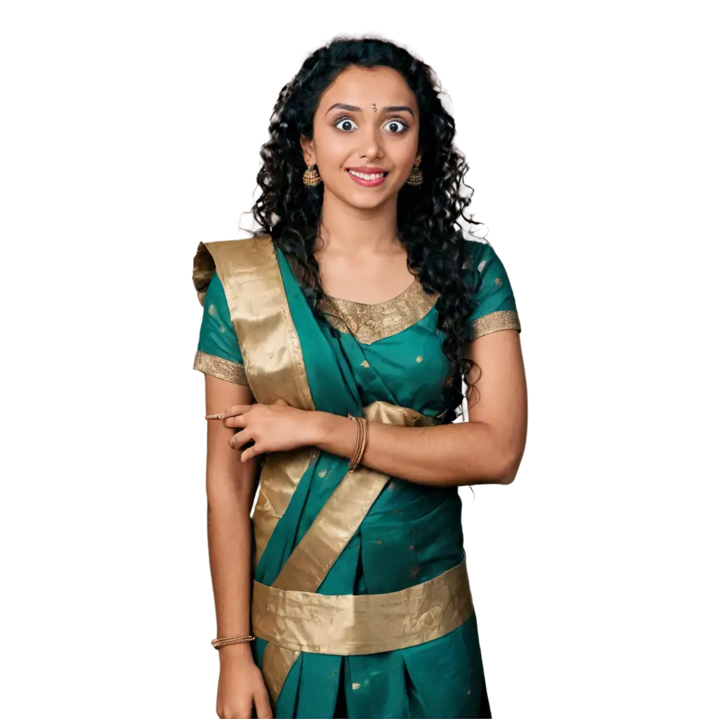 Tamil-Curly-Hair-Girl-in-Half-Saree-PNG-Image-Captivating-Wow-Expression