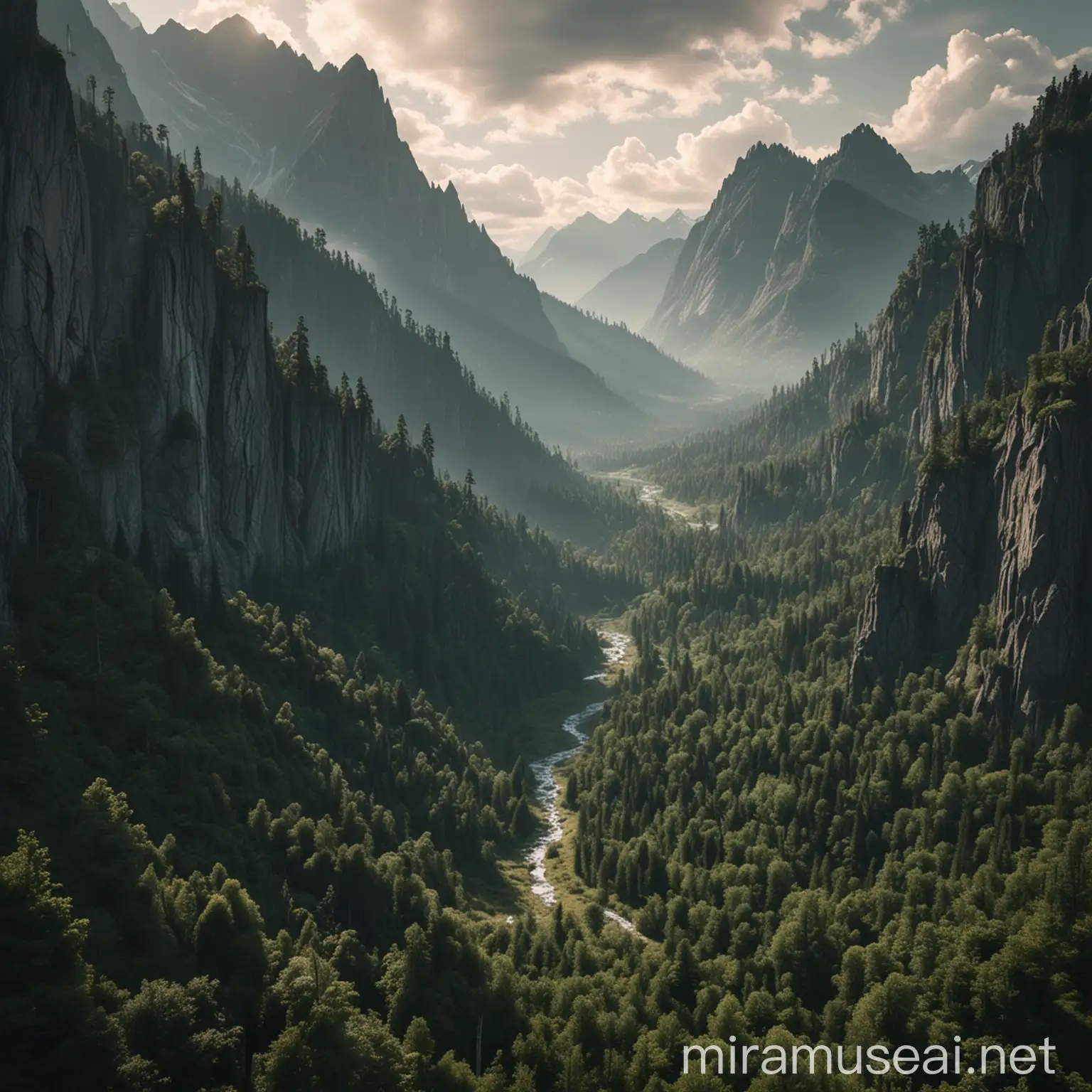 Majestic Mountain Landscape with Dense Forests