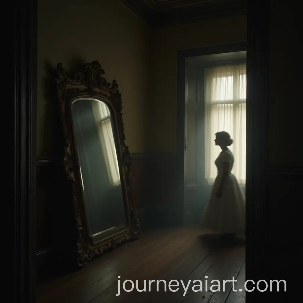 Mysterious-Shadow-of-a-Blurry-Lady-Reflected-in-a-Large-Mirror-in-an-Attic