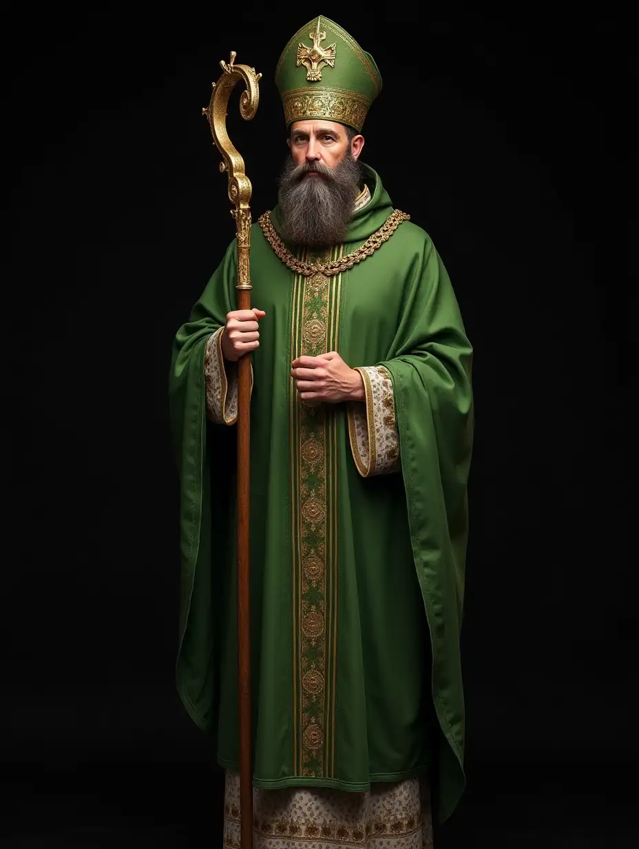 Catholic-Bishop-from-Ireland-in-the-Year-450-with-Green-Vestments-and-Crosier