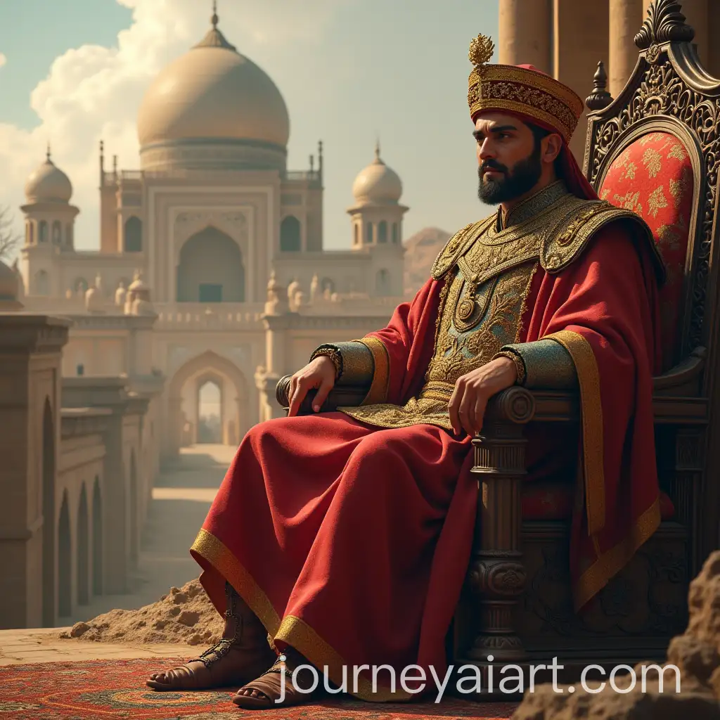Persian-Emperor-Seated-on-Throne-in-Ancient-Town