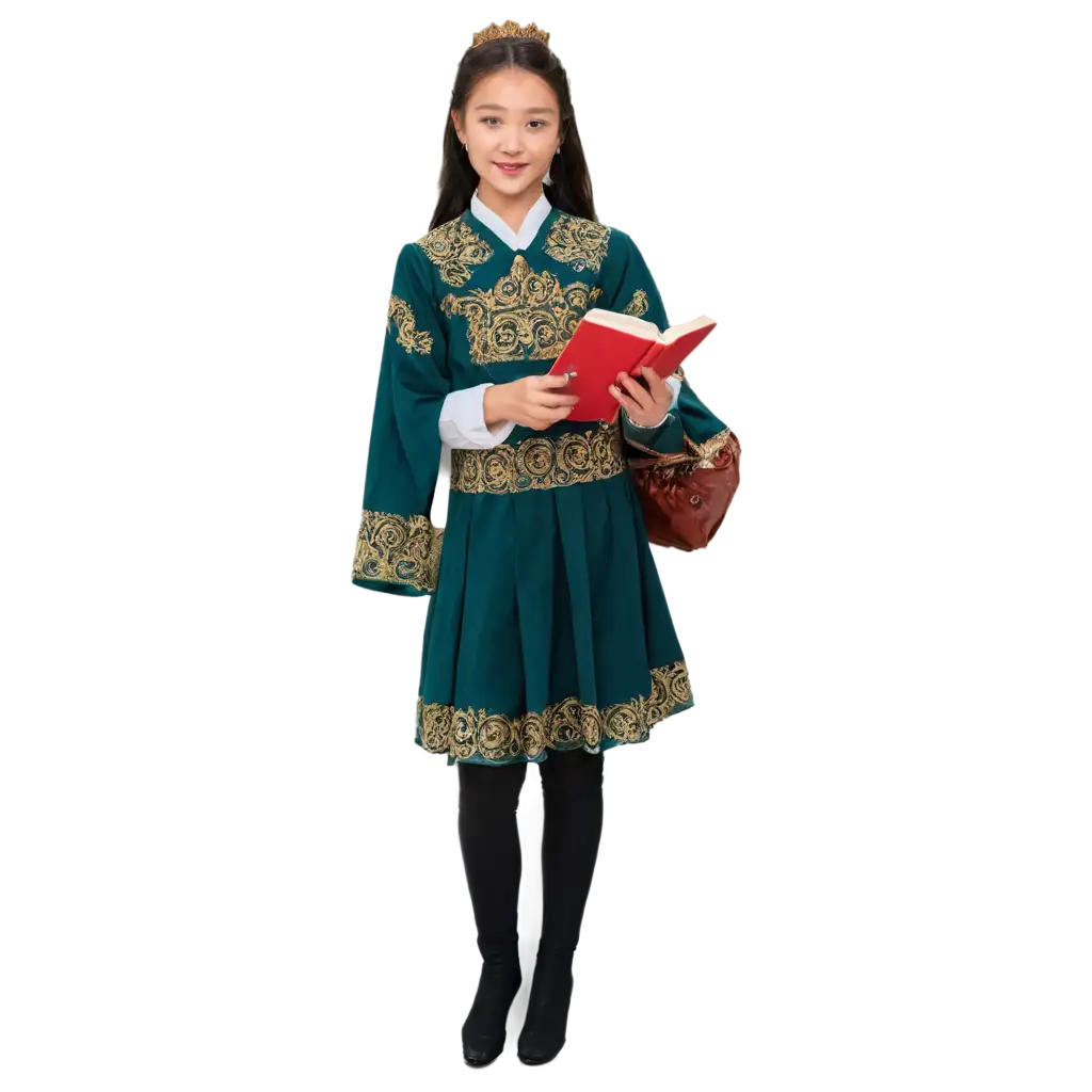 Kazakh-Traditional-Costume-Girl-Studying-in-Class-PNG-Image