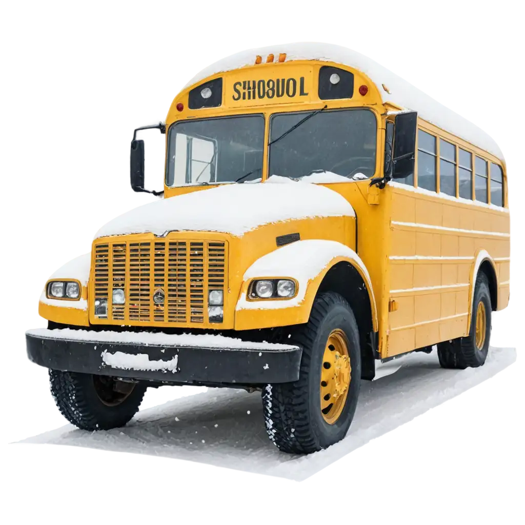 Realistic-Old-Yellow-School-Bus-PNG-Front-View-on-SnowCovered-Terrain