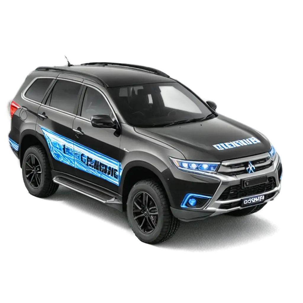 A Mobil Diesel Pajero Sport 2020 with a cool and funny livery, and equipped with blue LED lights