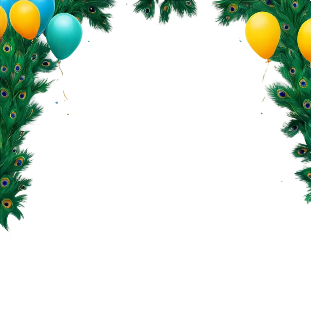 HD-Quality-PNG-Image-Border-with-Peacock-Feather-and-Balloons-Background