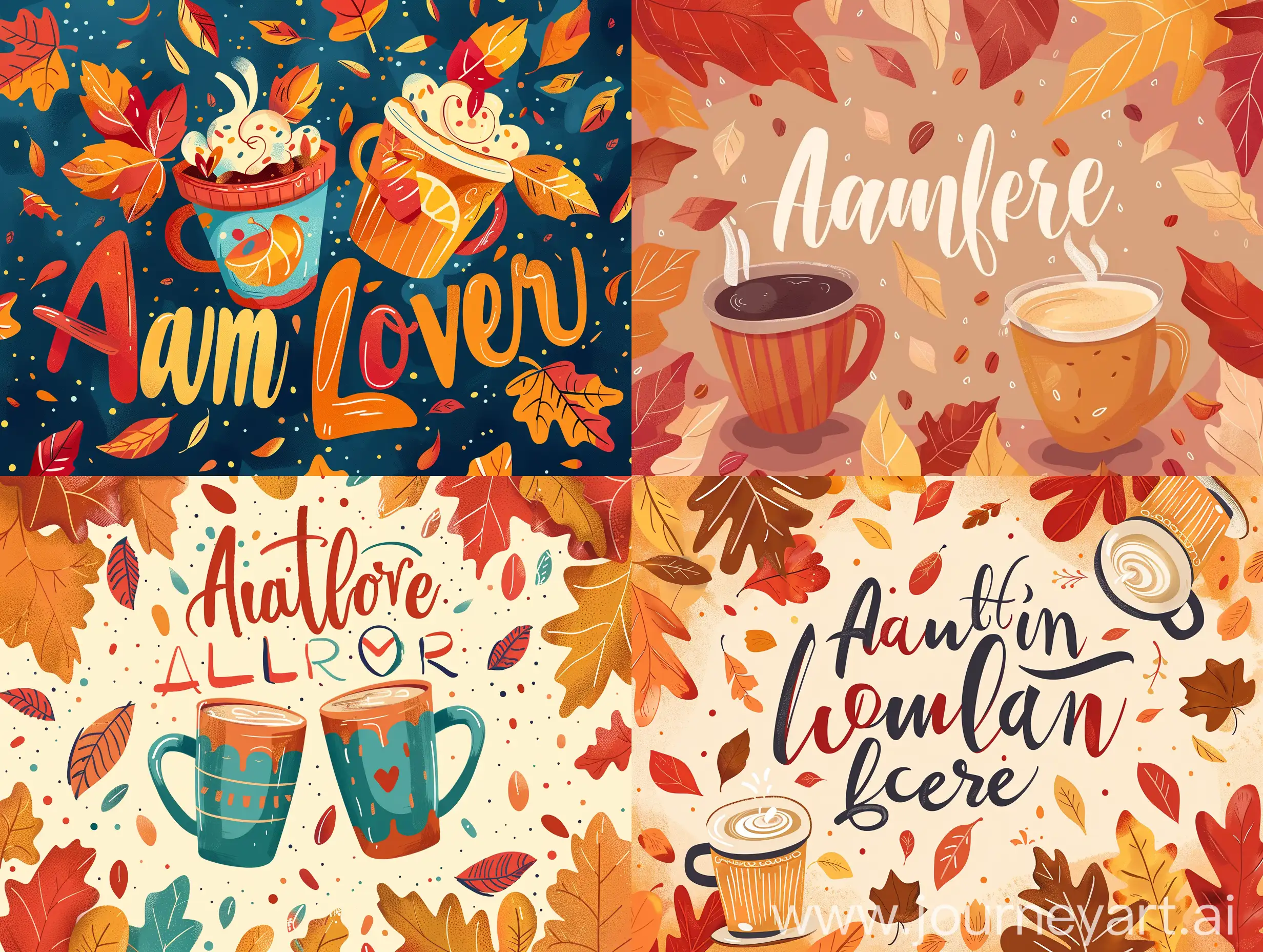 Dreamy-Cartoon-Style-Autumn-Scene-with-Coffee-Cups-and-Falling-Leaves
