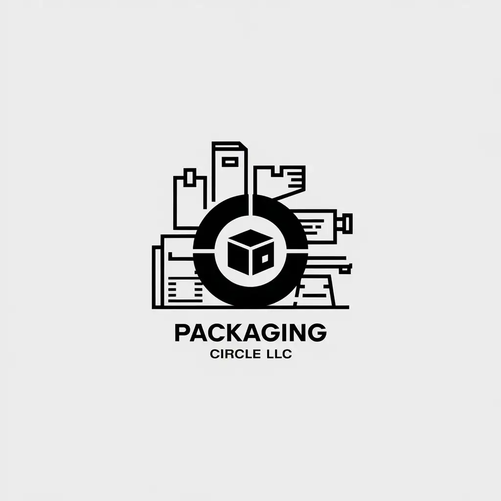 LOGO Design For Packaging Circle LLC Minimalistic Vector Design with Boxes and Printing Machines