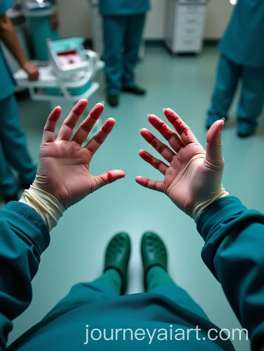 FirstPerson-View-of-BloodStained-Medical-Gloves-in-Surgery