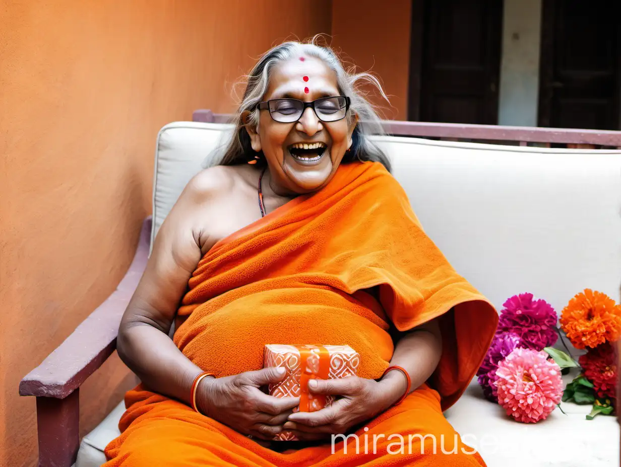 Joyful Hindu Monk Age 75 Pregnant with Gifts and Laughter