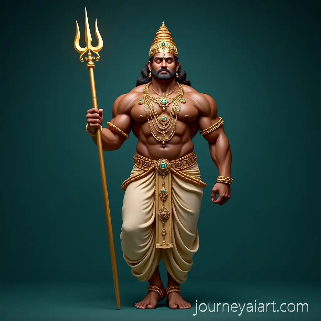 Majestic-Hindu-Deity-in-Ornate-Gold-and-Jewel-Adornments-Holding-Trident-on-Deep-Teal-Background