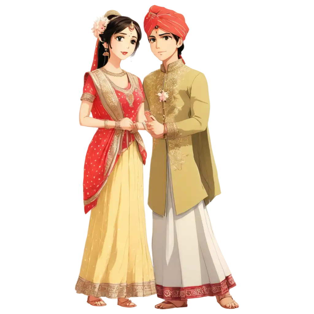 Stunning-Anime-Characters-in-Indian-Wedding-Dresses-HighQuality-PNG-for-Versatile-Use