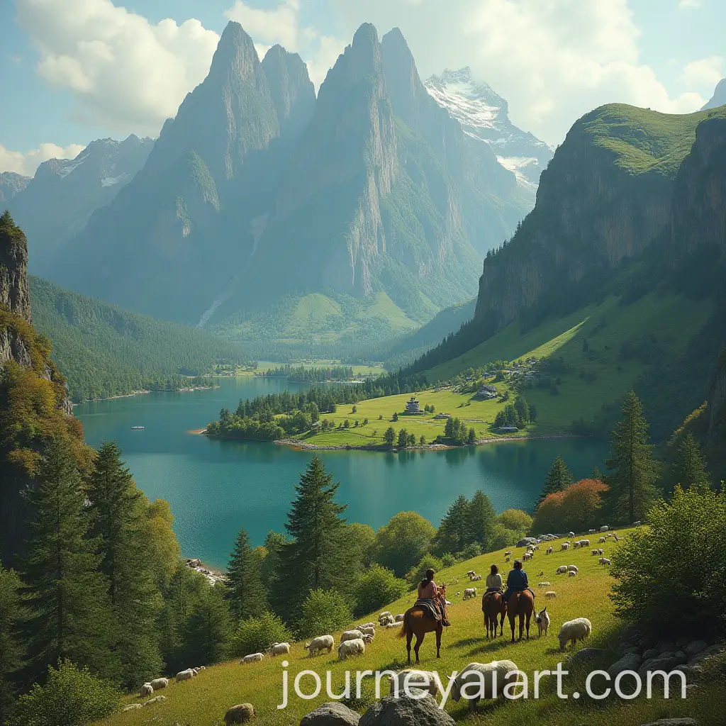 Scenic-Mountain-Landscape-with-Women-Horses-and-Sheep