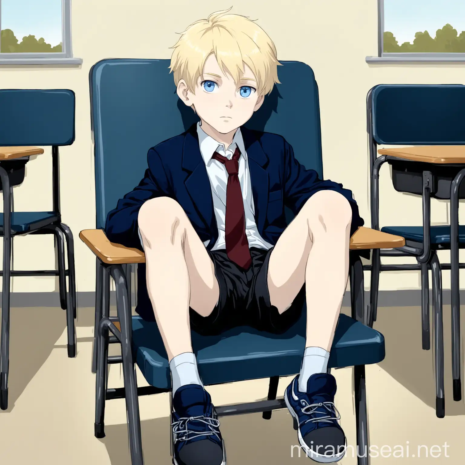 Young Boy in School Uniform Sitting on a Chair