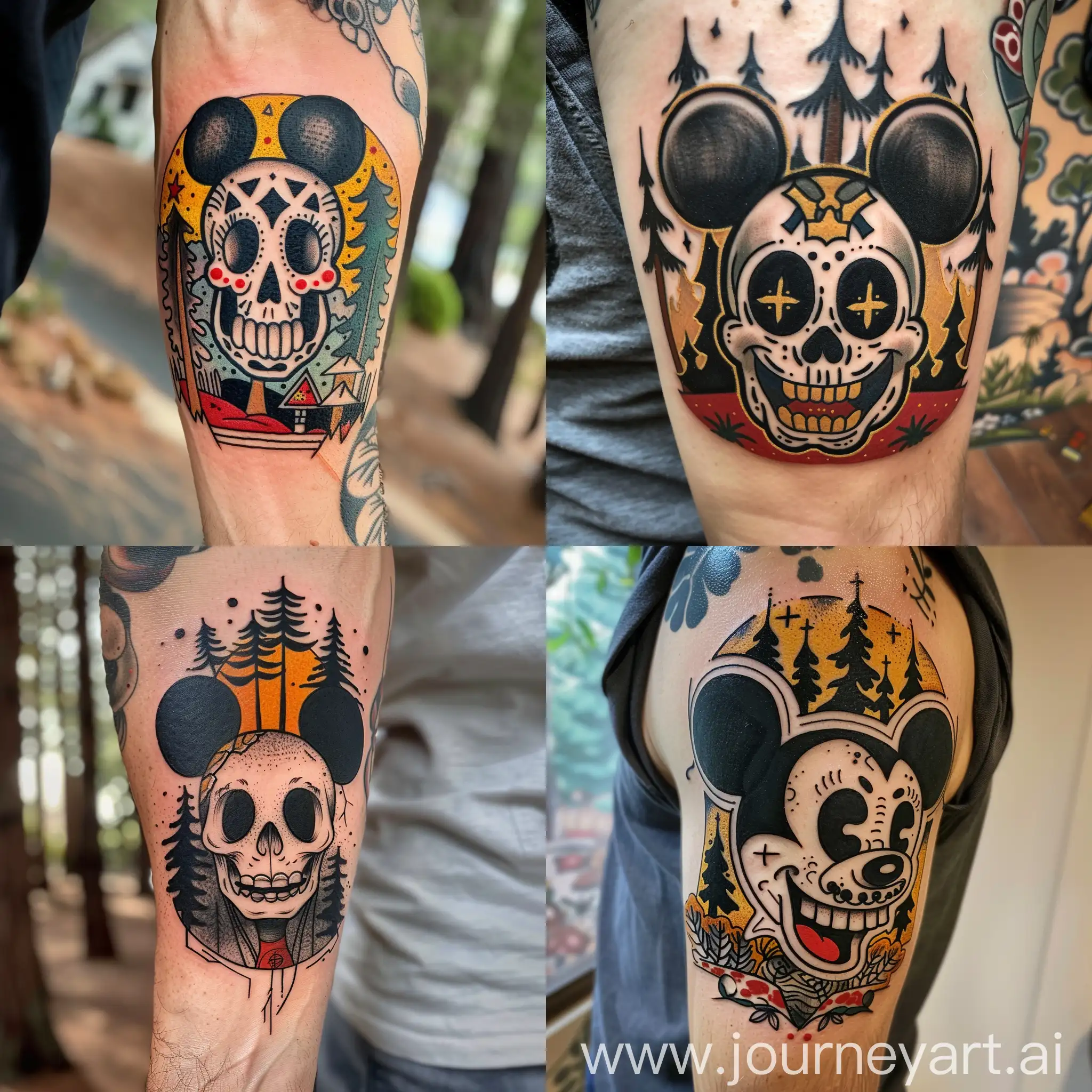 Mickey-Mouse-Skull-Tattoo-with-Background-Trees