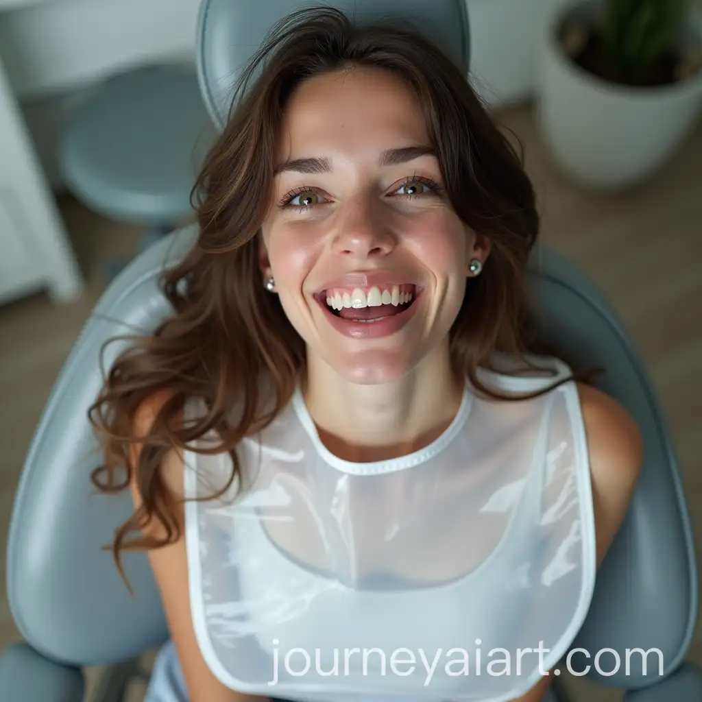 Russian-Woman-in-Dentist-Chair-with-Transparent-PVC-Mealtime-Bib