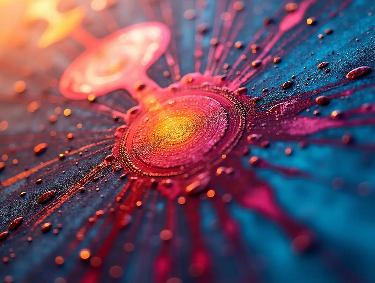 Vibrant Abstract Paint Spots with Spaceship Background