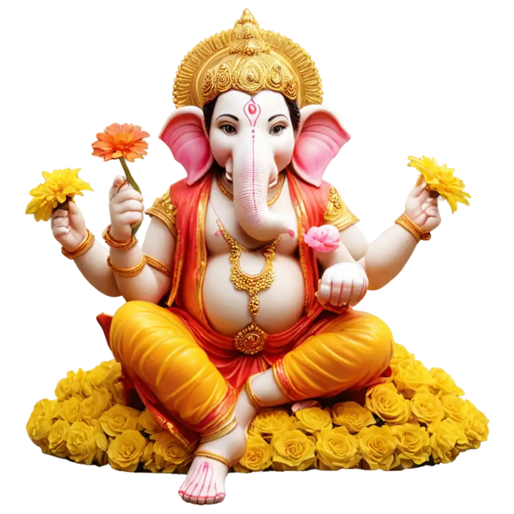 PNG-Ganesh-Idol-Holding-Lotus-Flower-in-Seating-Position-Hyperrealistic-Image