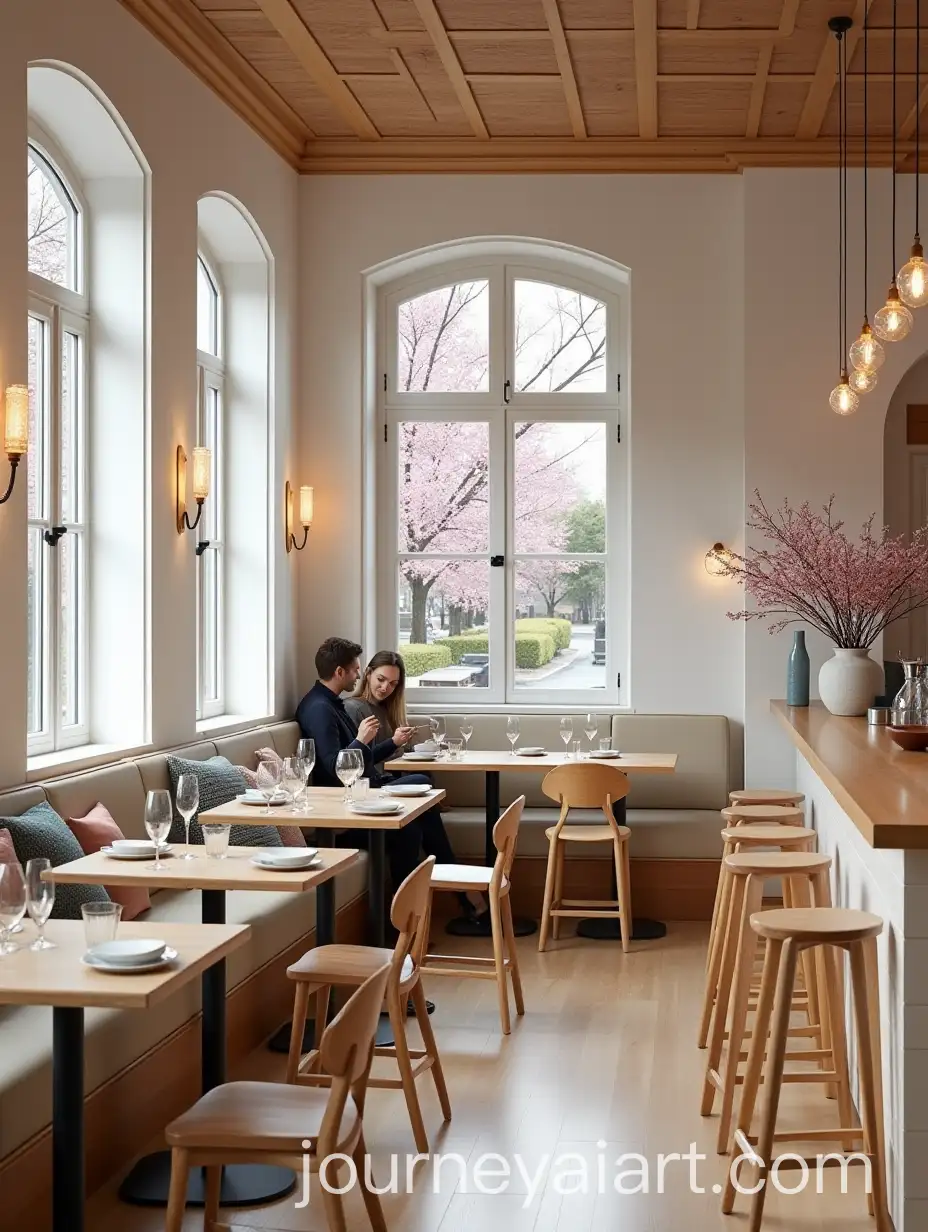 Cozy-Scandinavian-Style-Caf-with-Swiss-Street-View-and-Spring-Magnolia-Bloom
